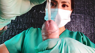 Edging and Sounding by sadistic nurse with latex gloves (DominaFire)